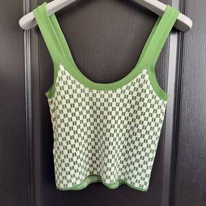 Abercrombie & Fitch Green White Checkered Knit Tank Women M - Great Condition! ✨